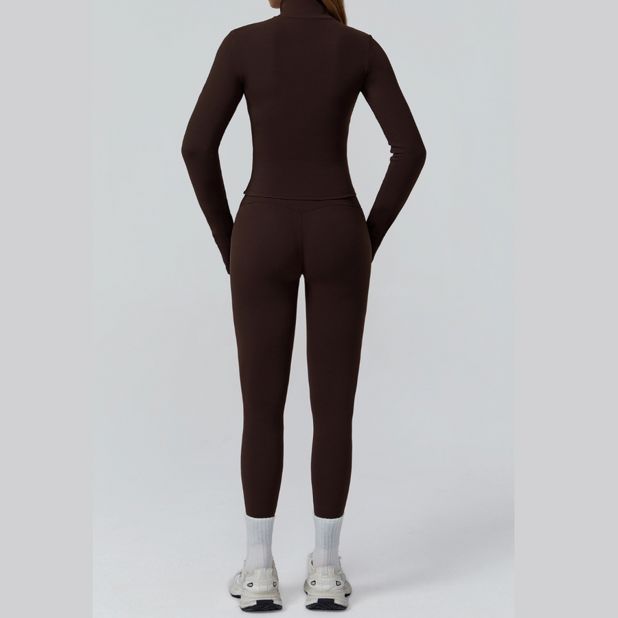Sporty Chic 3pcs Jacket Legging Set - Dark Coffee