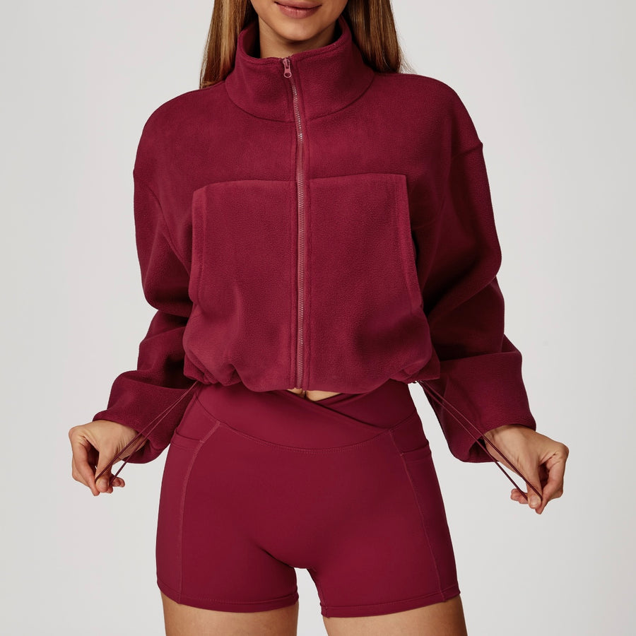 Winter Premium Coral Fleece Zip Jumper - Cherry