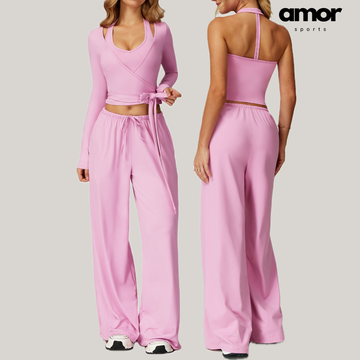Aspasia Vest Top Flared Legging Set - Pink