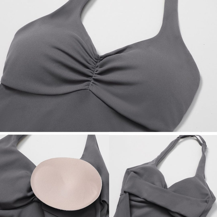 BILLI Scrunched V-Back Romper - Grey