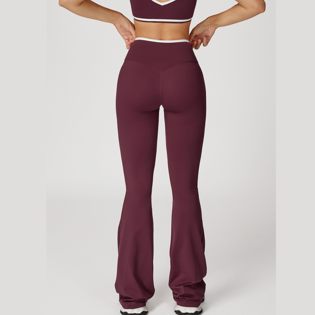 QUEENI Stylish Flared Legging Set - Burgundy