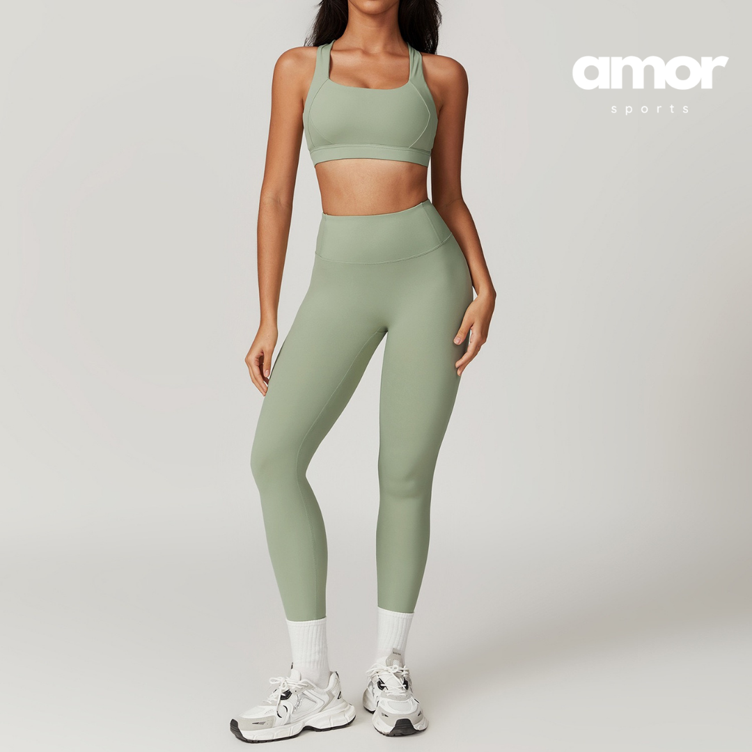 X-Back Line Skinny Legging Set - Green