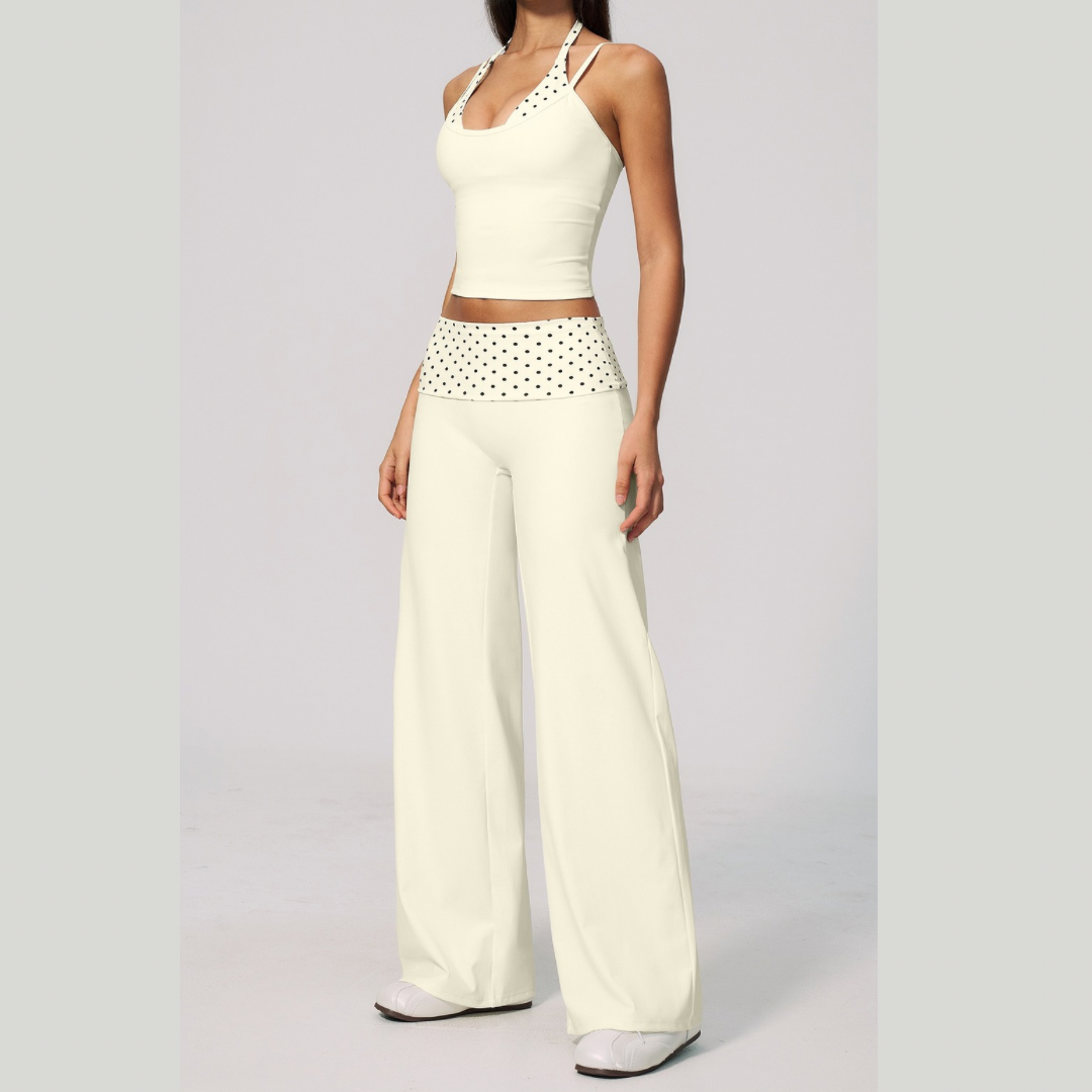 ENA Polka Dot Flared Legging Set - Cream White