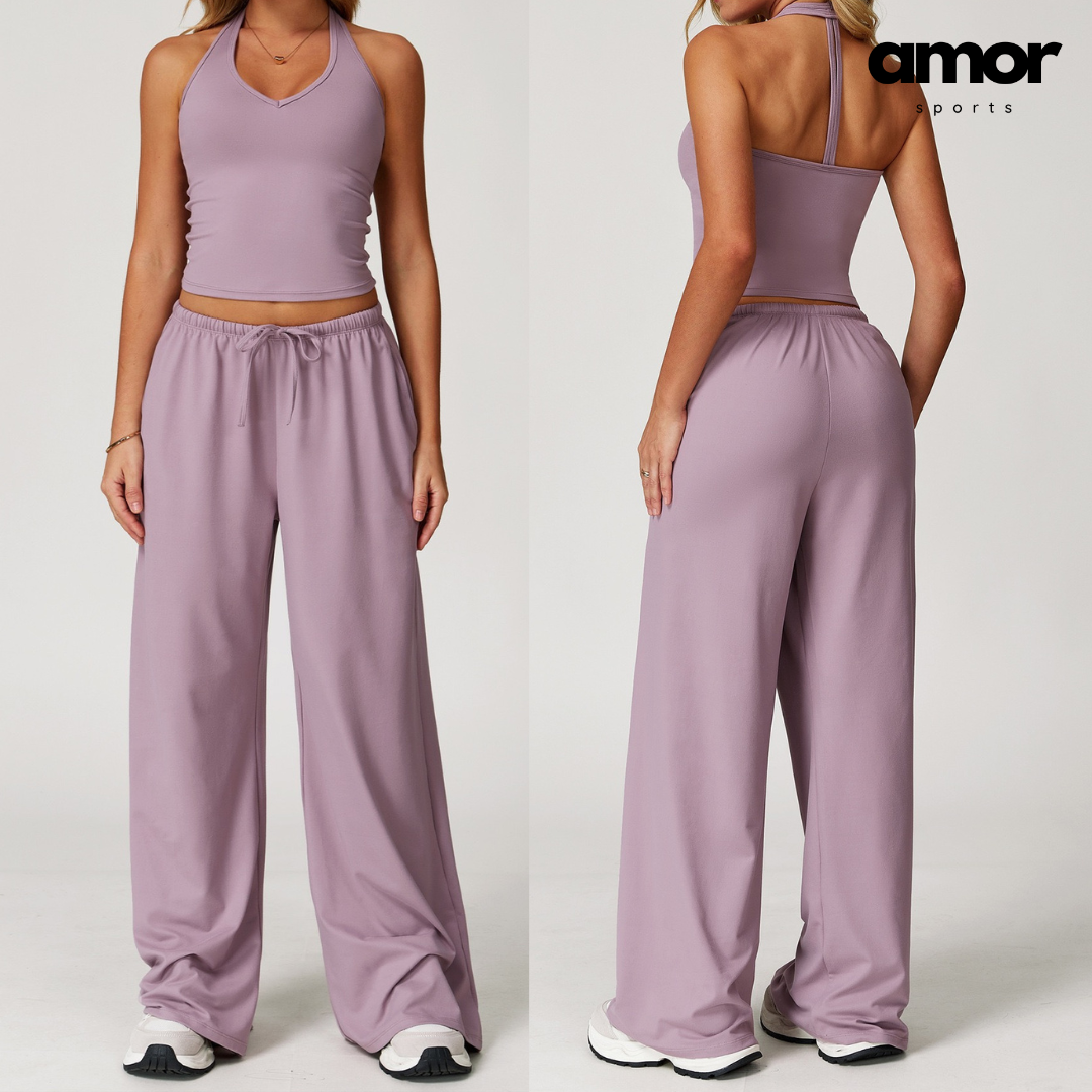 Aspasia Vest Top Flared Legging Set - Lilac