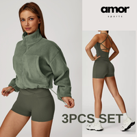 3pcs Coral Fleece Jumper Active Set - Green