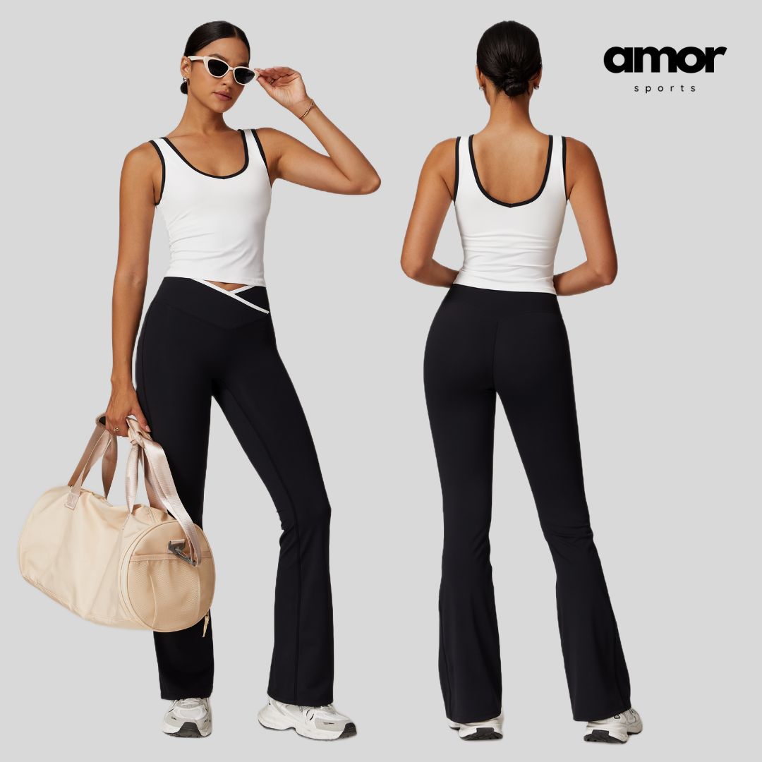 QUEENI Vest Top Legging Set - Black White