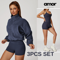 3pcs Coral Fleece Jumper Active Set - Navy