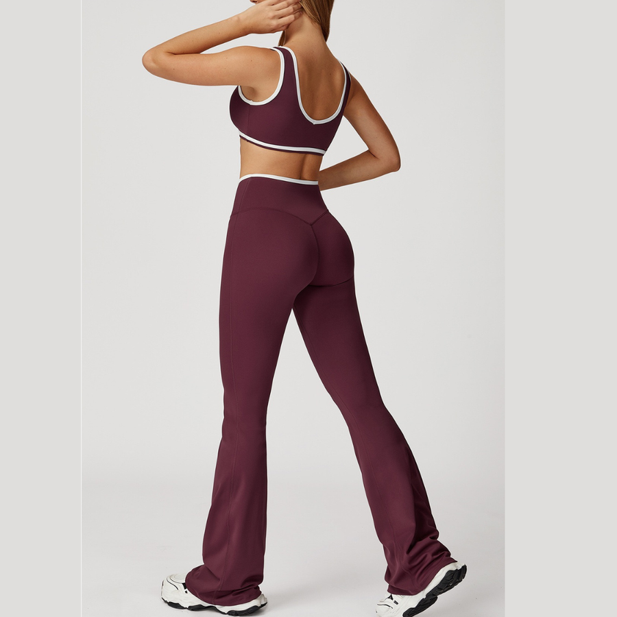 QUEENI Stylish Flared Legging Set - Burgundy
