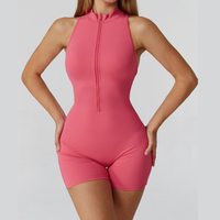 Stylish Zipper Scrunched Romper - Hot Coral