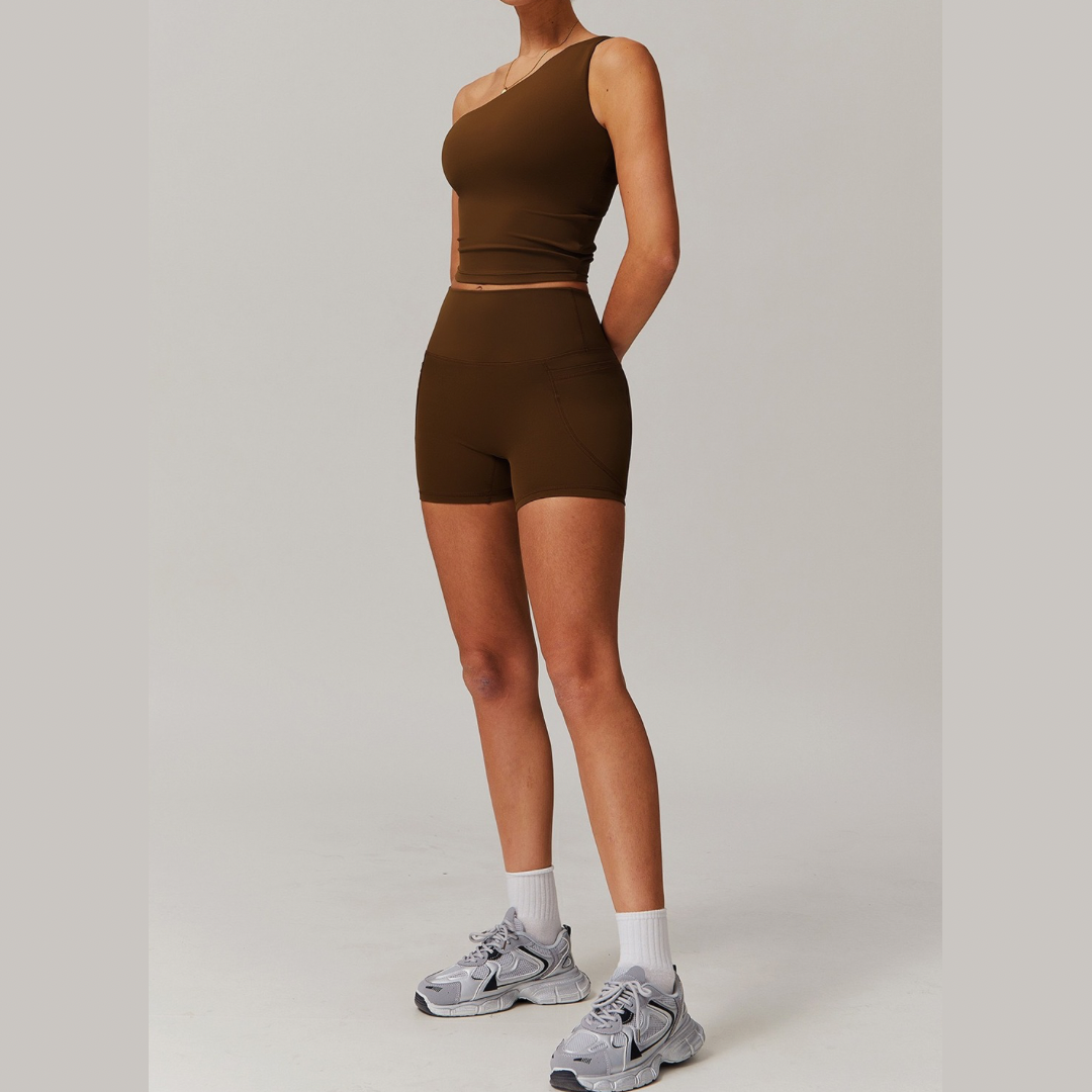 NANA Premium Single Shoulder Short Set - Coffee