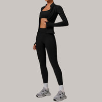 Sleek Seamless 3pcs Jacket Legging Set - Black