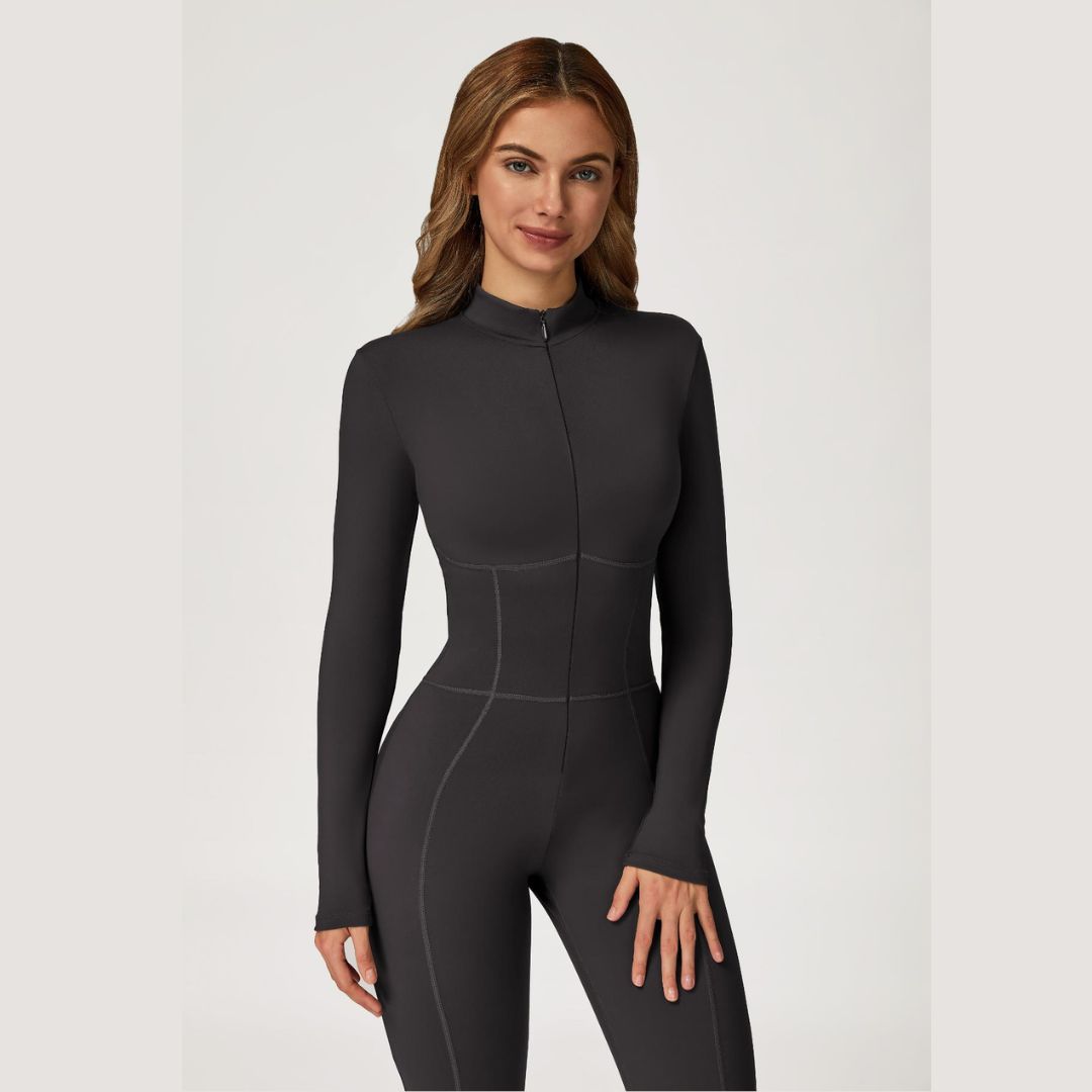 Sculpting Fleece Long-Sleeve Jumpsuit - Dark Grey