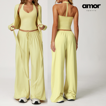 Aspasia Vest Top Flared Legging Set - Yellow