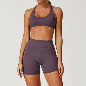 STELLA X-Back Crop Top Short Set - Foggy Purple