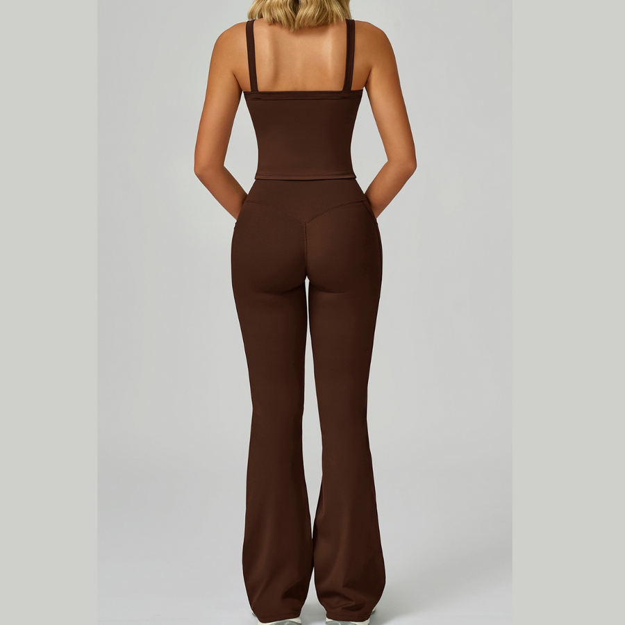 Carly Stylish Vest Top Legging Set - Coffee