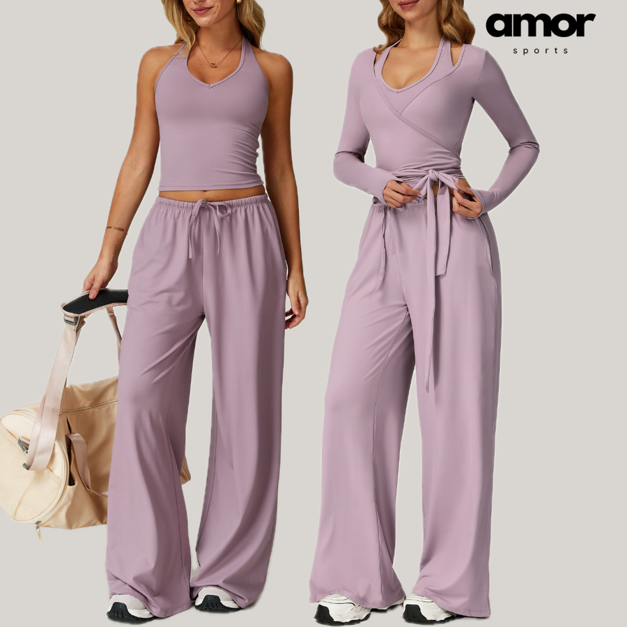 Aspasia Vest Top Flared Legging Set - Lilac
