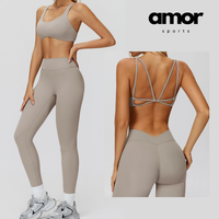 Butterfly-Back Sports Bra Legging Set - Beige