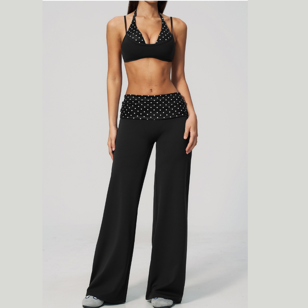 ENA Polka Dot Flared Legging Set - Black