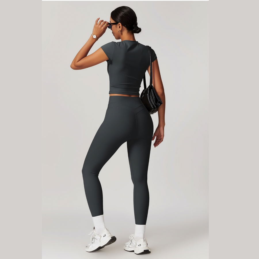 STELLA Short Sleeve Top Legging Set - Dark Grey