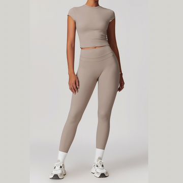 STELLA Short Sleeve Top Legging Set - Ice Latte
