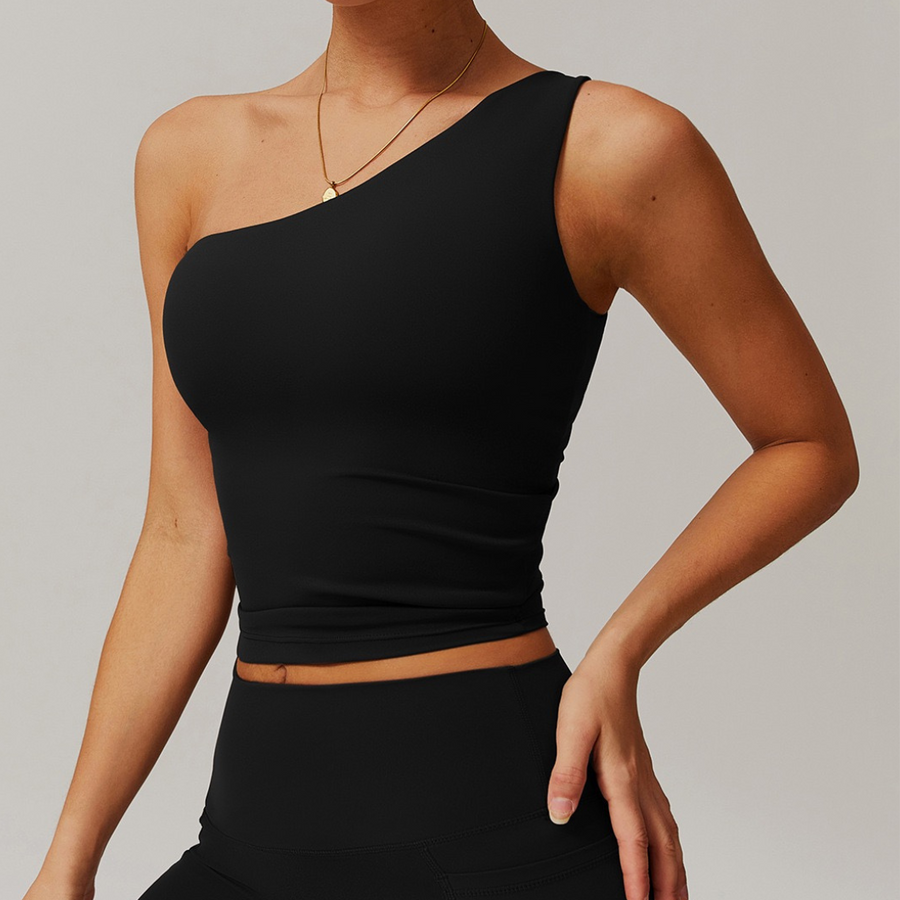 NANA Stylish Single Shoulder Crop Top - Black