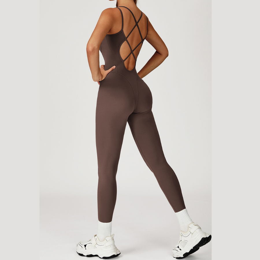 DIVA Cross-Back Sculpt Jumpsuit - Brown