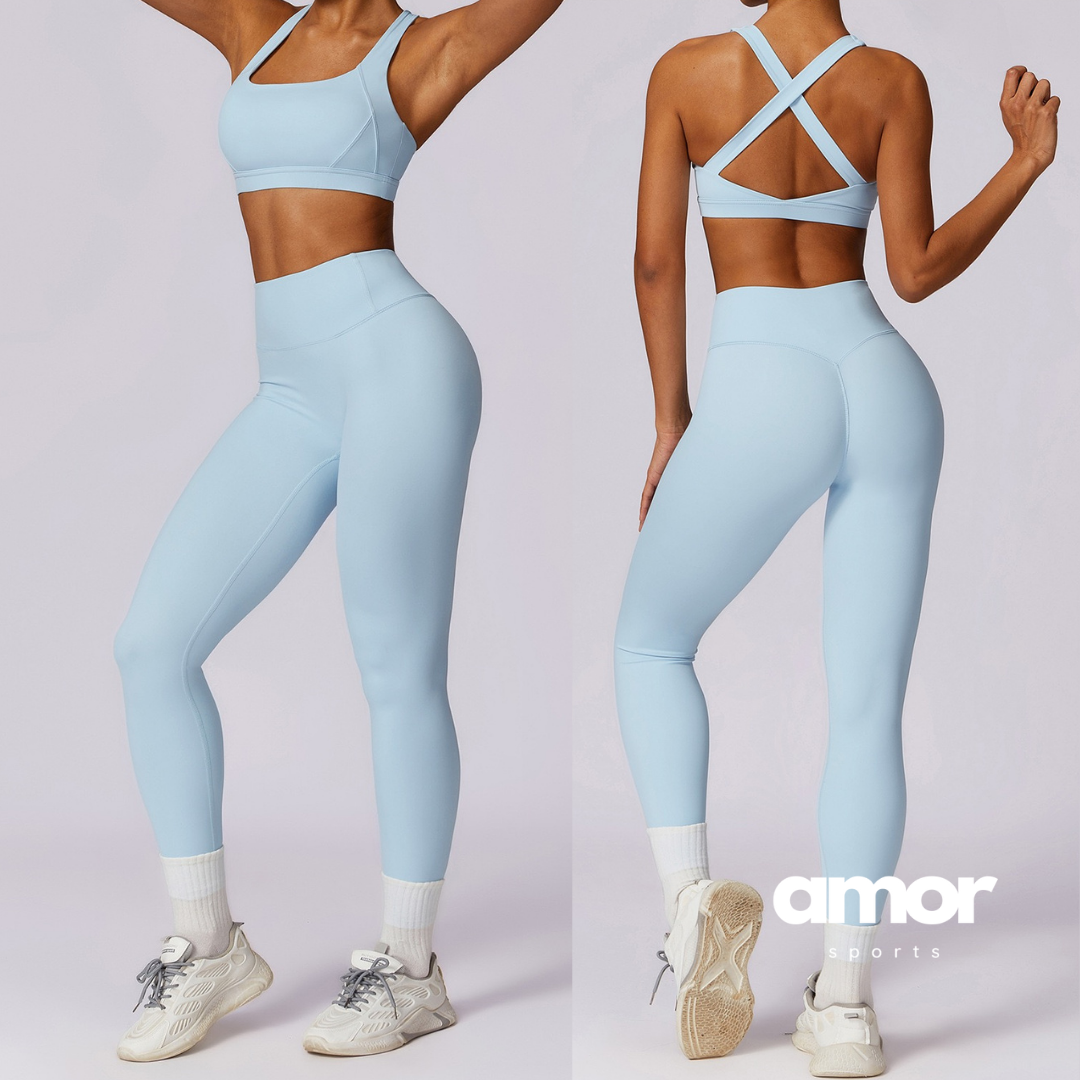 X-Back Line Skinny Legging Set - Blue