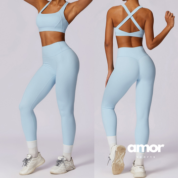 X-Back Line Skinny Legging Set - Blue