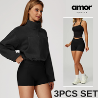 3pcs Coral Fleece Jumper Active Set - Black