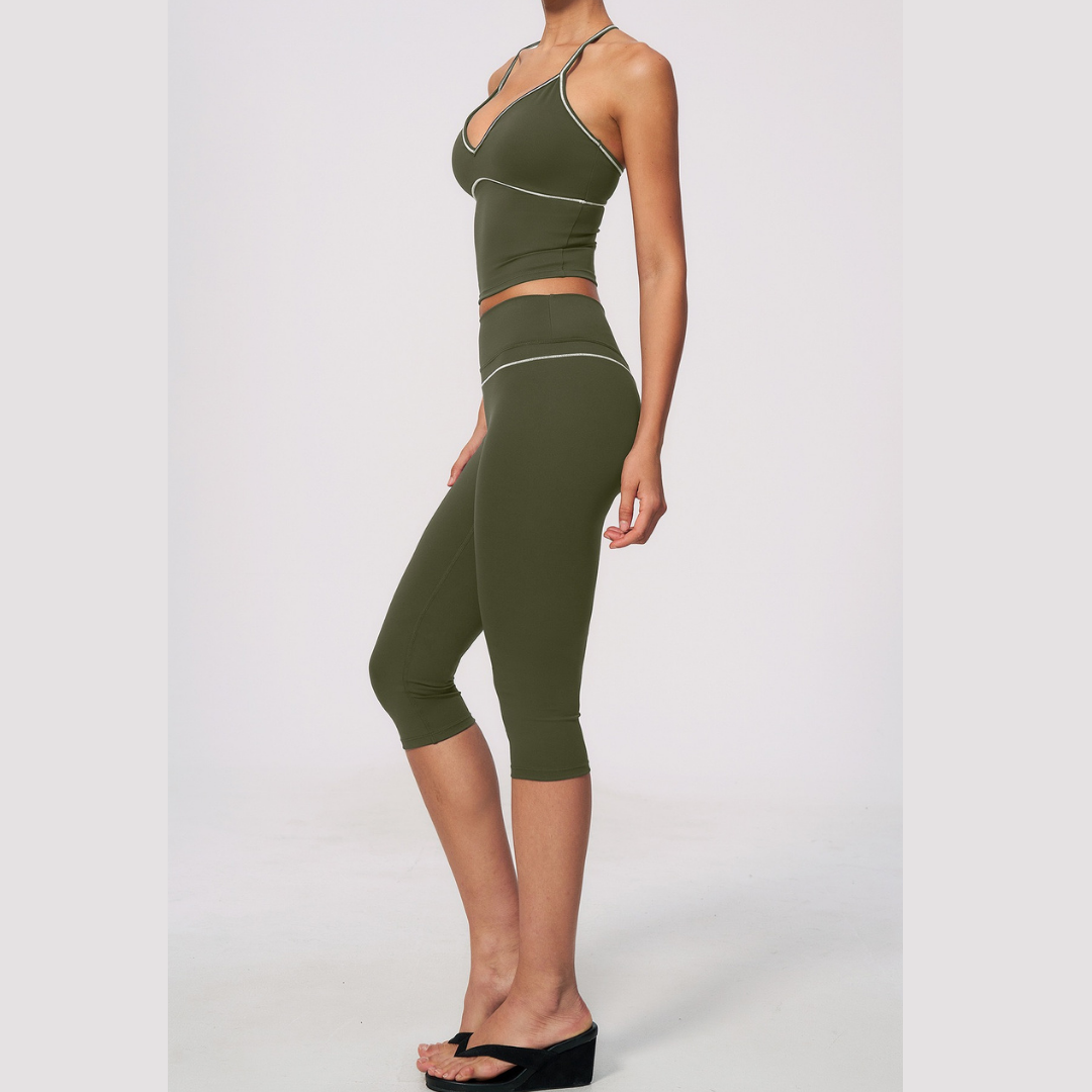Andy Strappy Cropped Legging Set - Olive