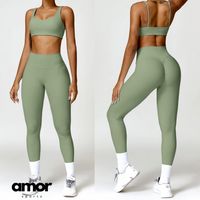 V-Top Skinny Scrunched Legging Set - Green