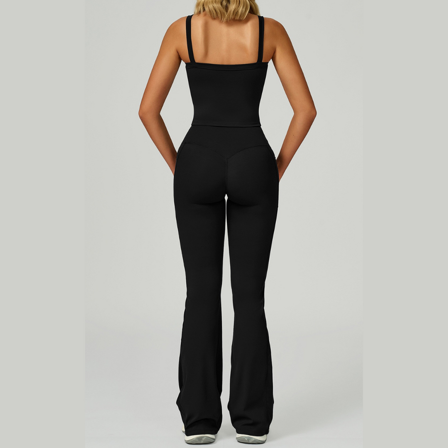 Carly Stylish Vest Top Legging Set - Black