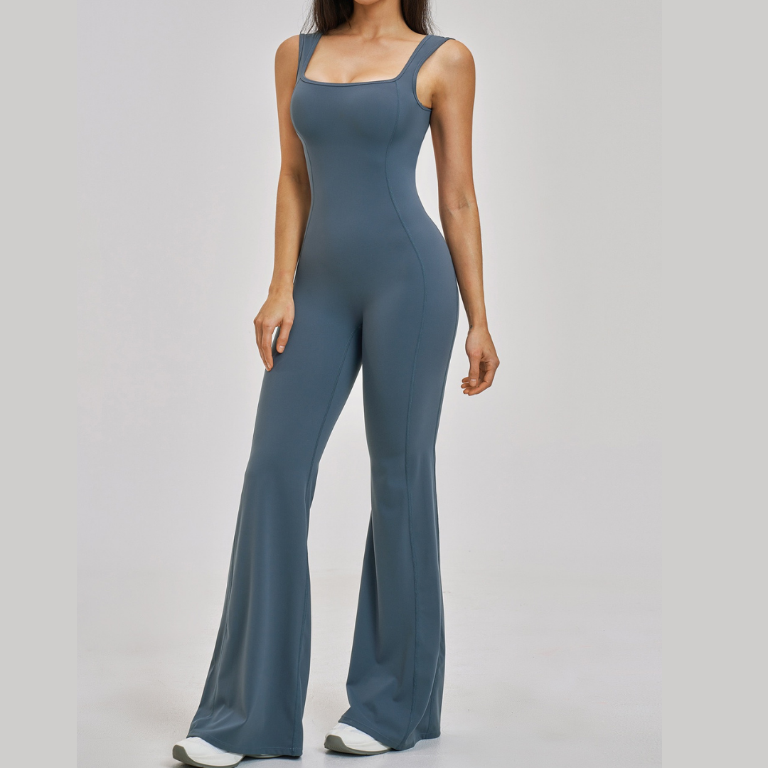 NINA Open Back Flare Jumpsuit - Greyish Blue