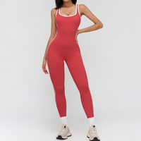 Celin Stylish Back Deep-V Jumpsuit - Hot Coral