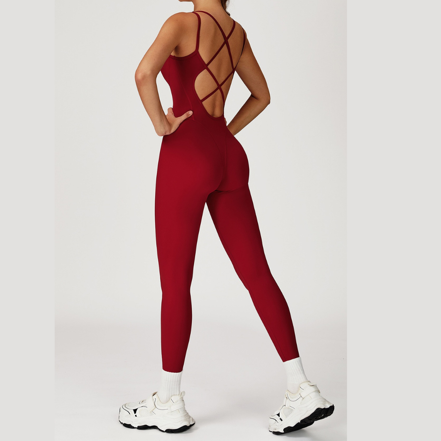 Ολόσωμη Φόρμα DIVA με Σταυρωτή Πλάτη - Κόκκινη