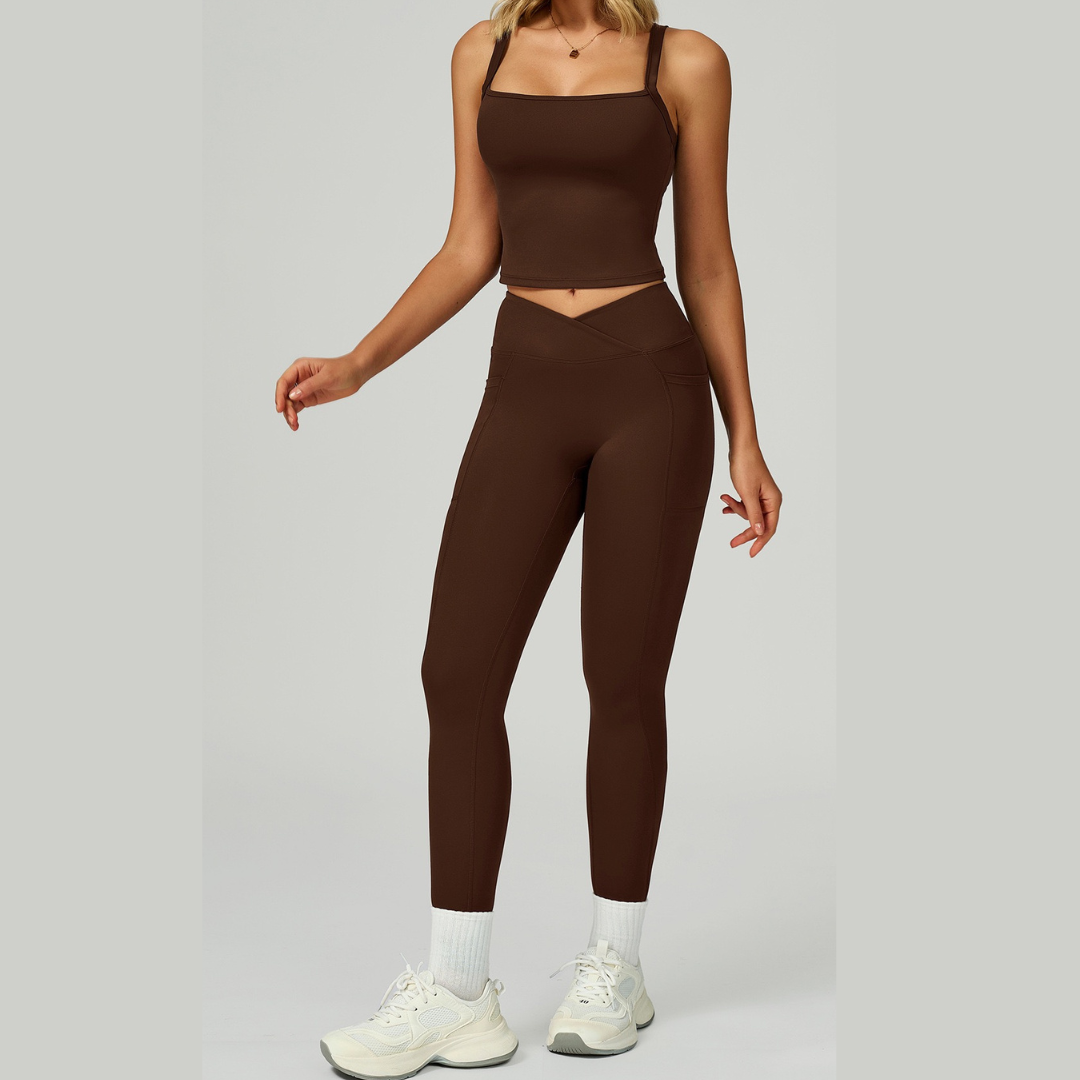 Carly Stylish Vest Top Legging Set - Coffee