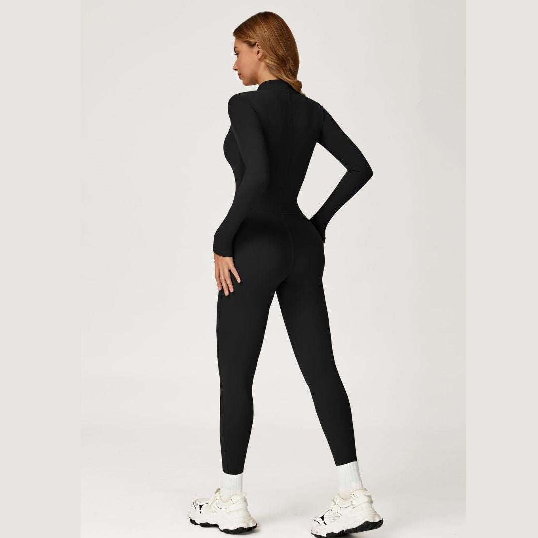 Sculpting Fleece Long-Sleeve Jumpsuit - Black