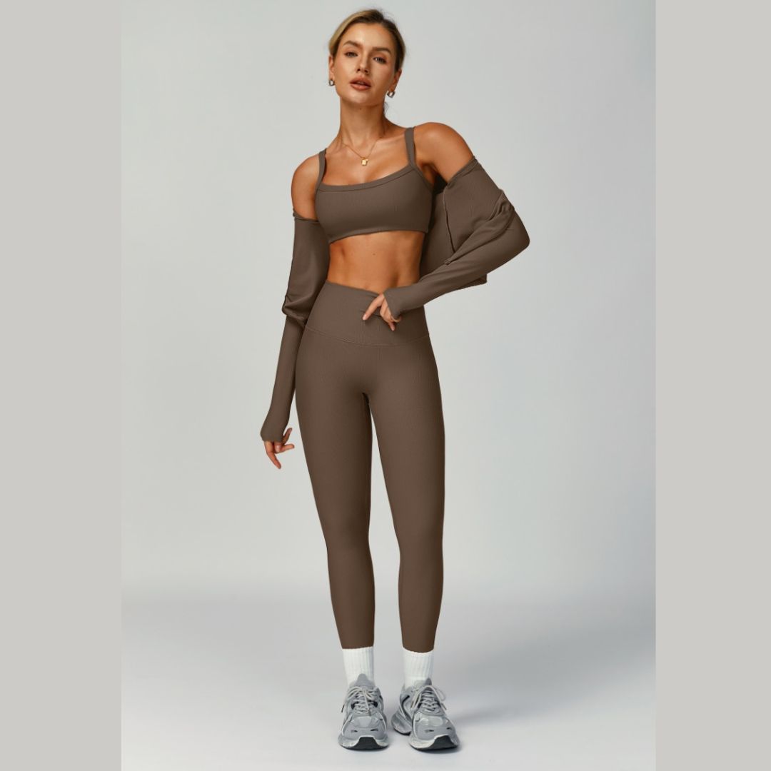 Boni Ribbed Fabric 3pcs Legging Set - Brown