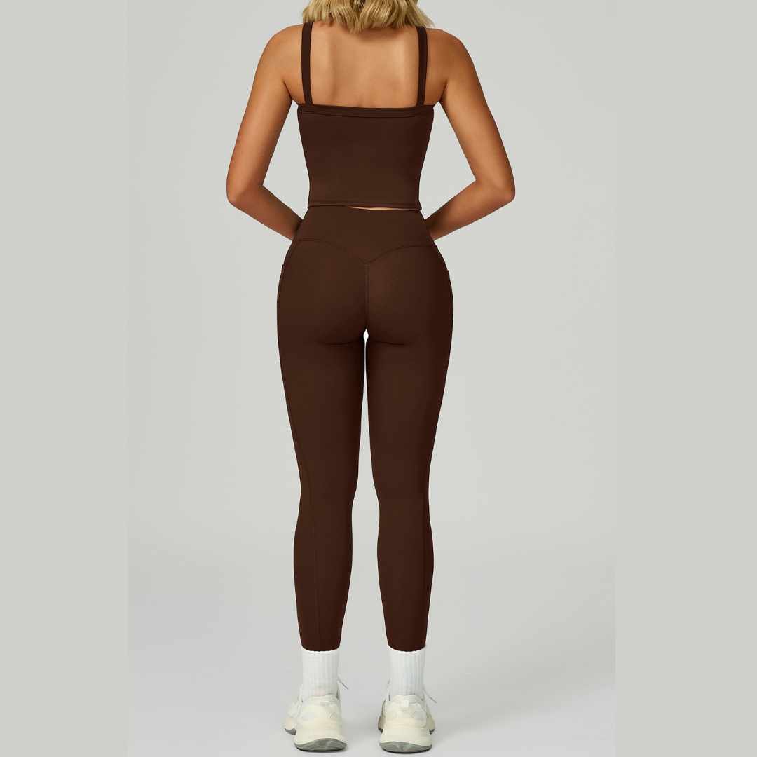 Carly Stylish Vest Top Legging Set - Coffee
