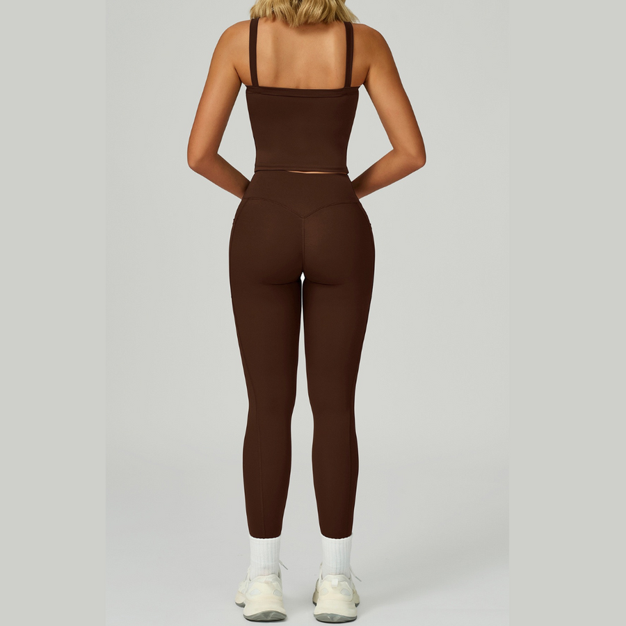 Carly Stylish Vest Top Legging Set - Coffee
