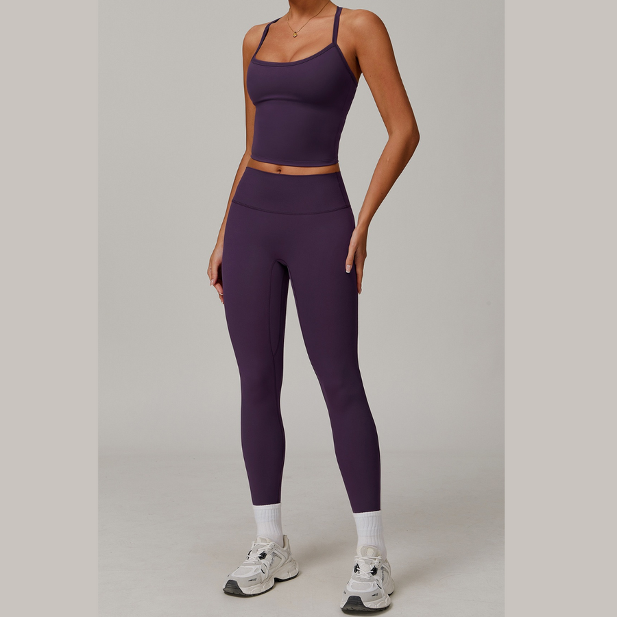CHRISTIA Cross Back Vest Top Legging Set - Purple