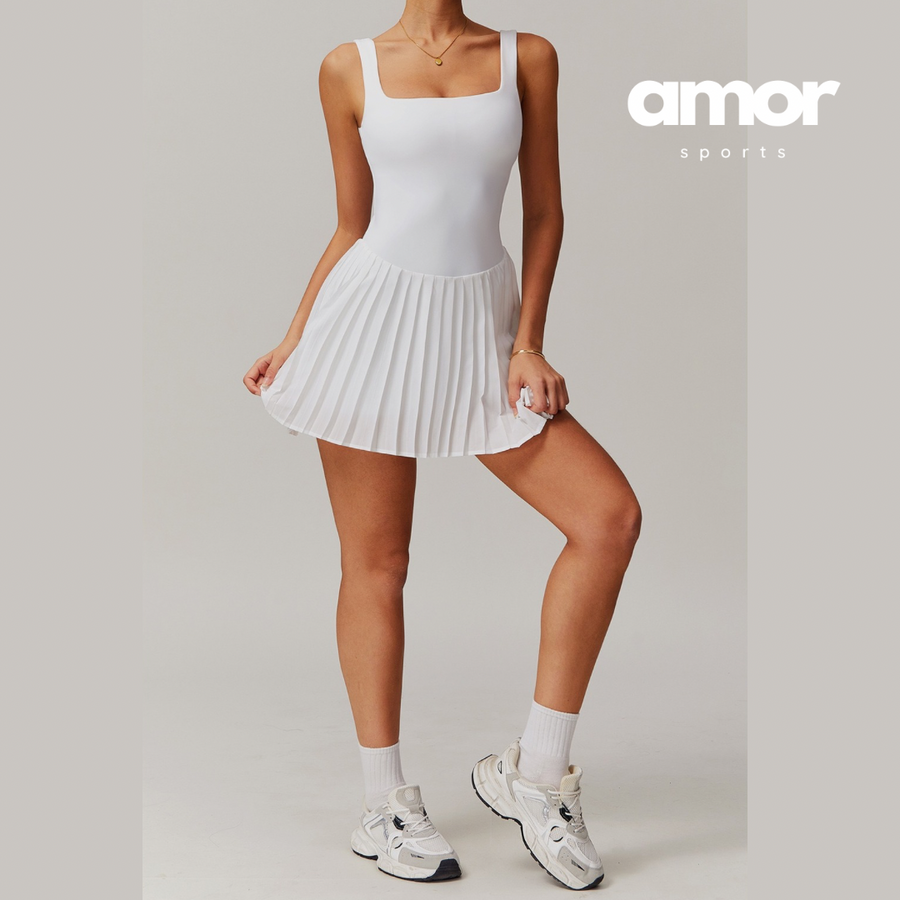 TARA Pleated Skirt Body Dress - White