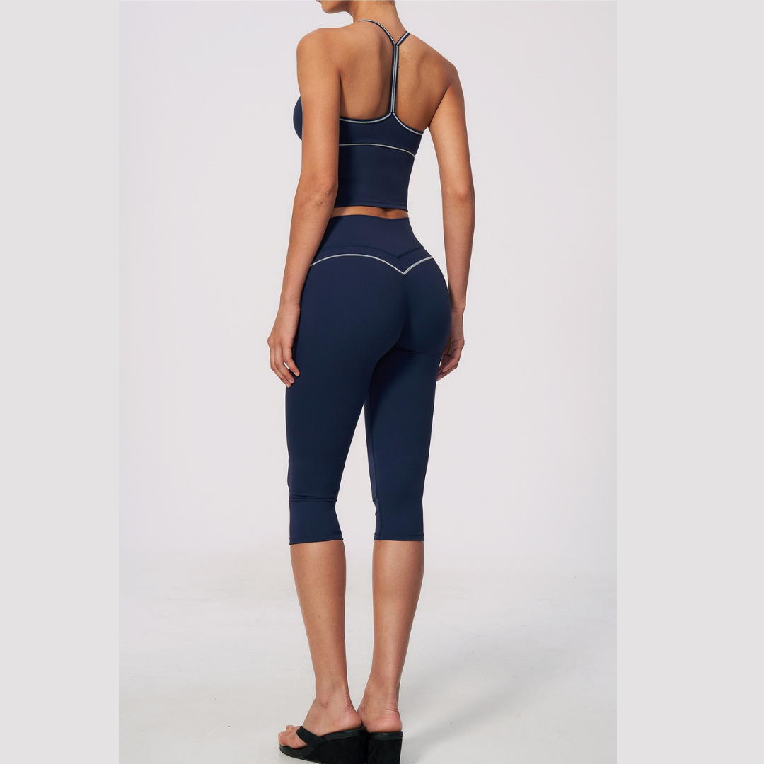 Andy Strappy Cropped Legging Set - Navy
