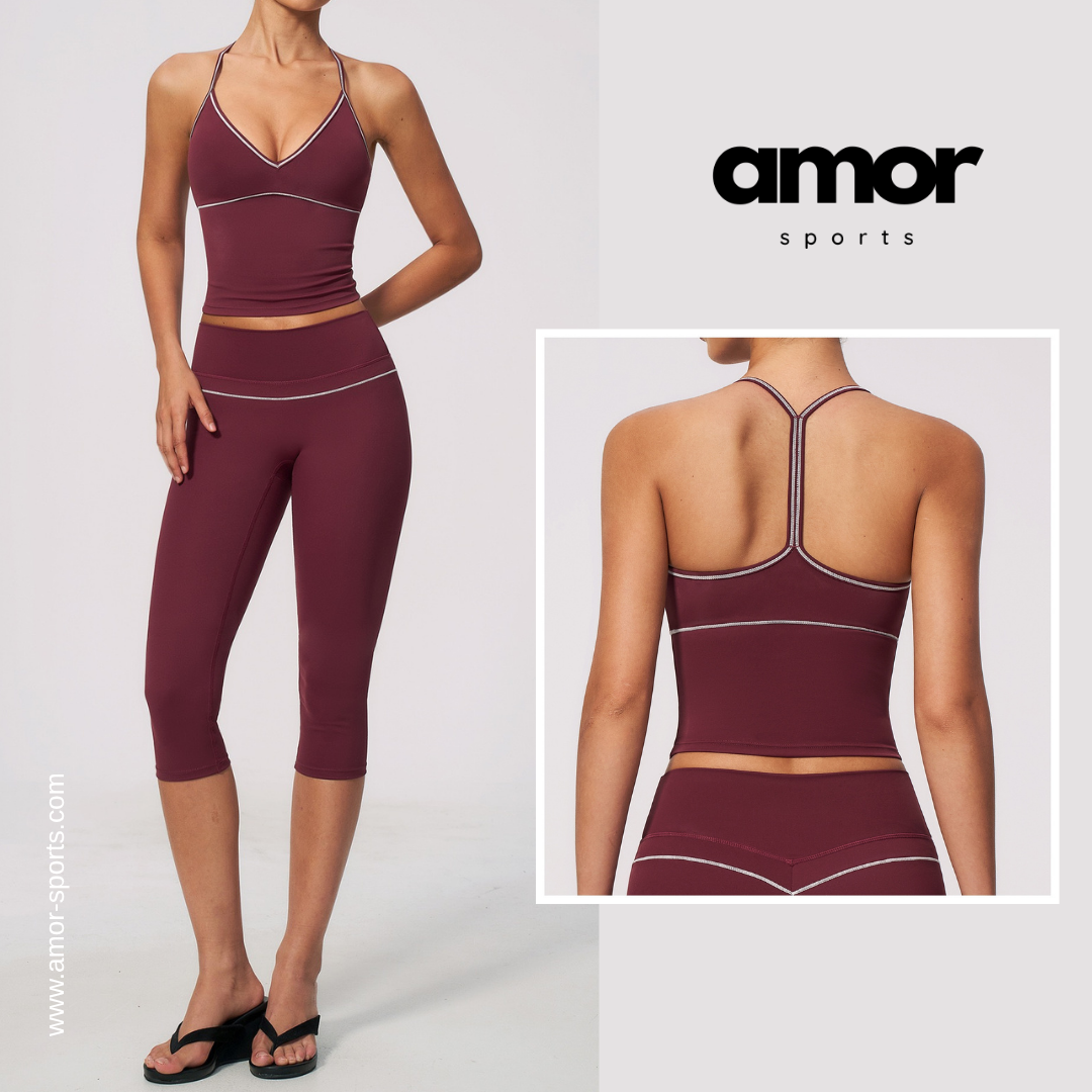 Andy Strappy Cropped Legging Set - Burgundy