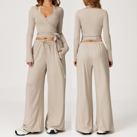 Aspasia Vest Top Flared Legging Set - Beige