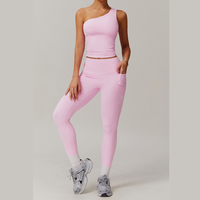 NANA Single Shoulder Top Legging Set - Pink