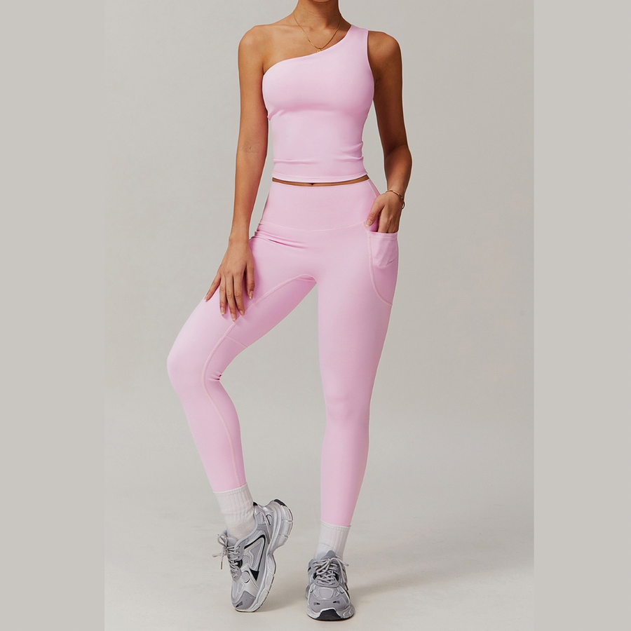 NANA Single Shoulder Top Legging Set - Pink
