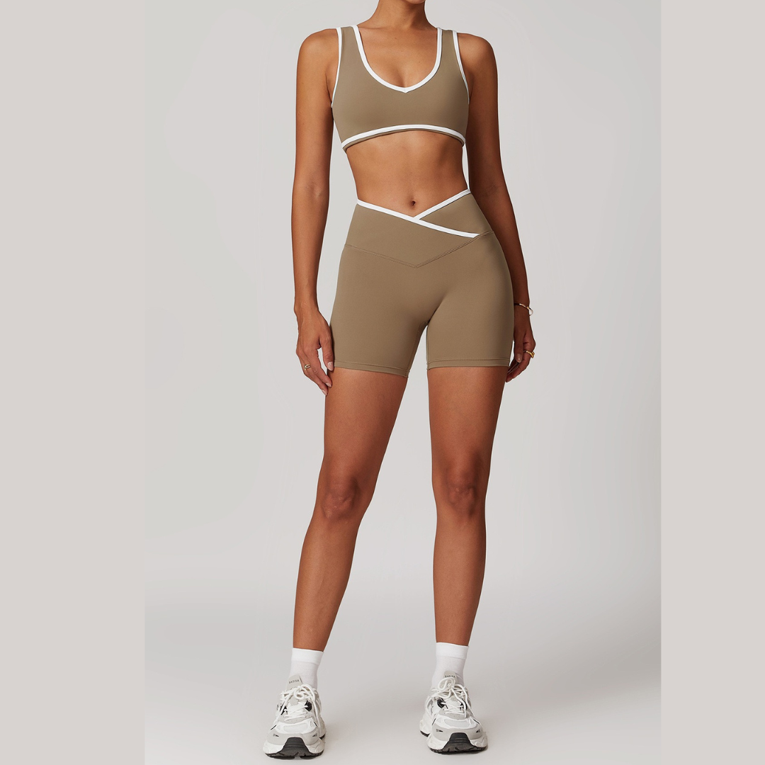 QUEENI Stylish Short Set - Brown