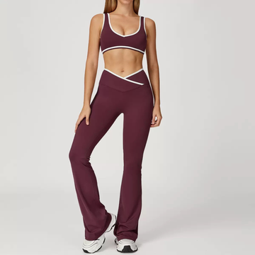 QUEENI Stylish Flared Legging Set - Burgundy