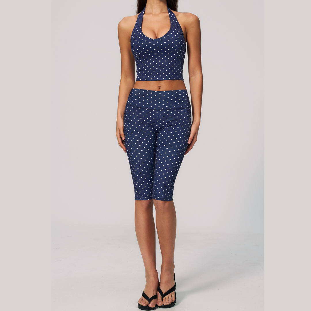Polka Dot Elegant Cropped Legging Set - Navy